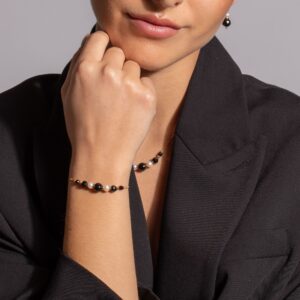 Bracelet Chaîne "Éclat Nocturne" en Argent Doré, Perles de Culture et Pierres Noires Facettées 5