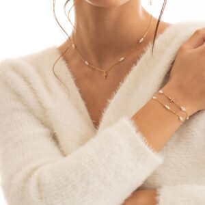 Bracelet Chaîne en Argent Doré et Perles de Culture Naturelles 5