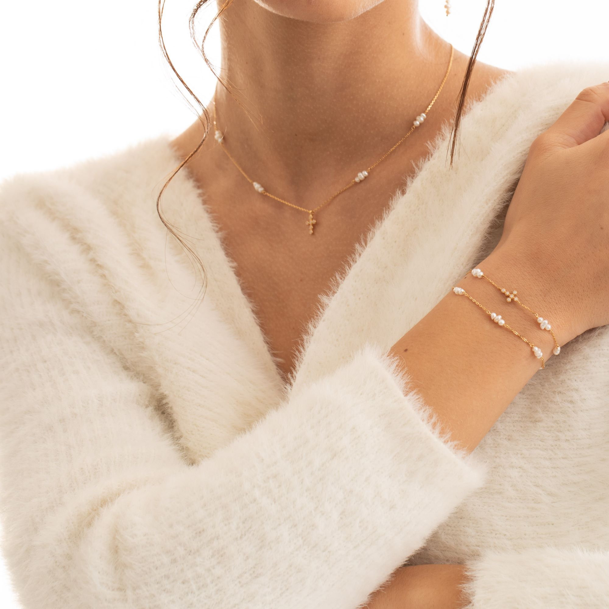 Bracelet Chaîne en Argent Doré et Perles de Culture Naturelles 2