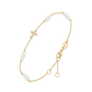 Bracelet en Argent Doré Croix Oxyde de Zirconium et Perles de Culture Naturelles 3