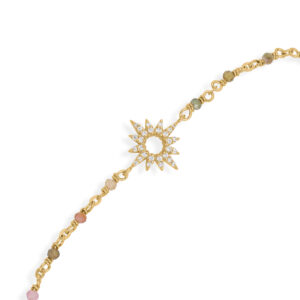 Bracelet Chaîne "Soleil Éclatant" en Argent Doré, Tourmaline Multicolore et Oxydes de Zirconium 4