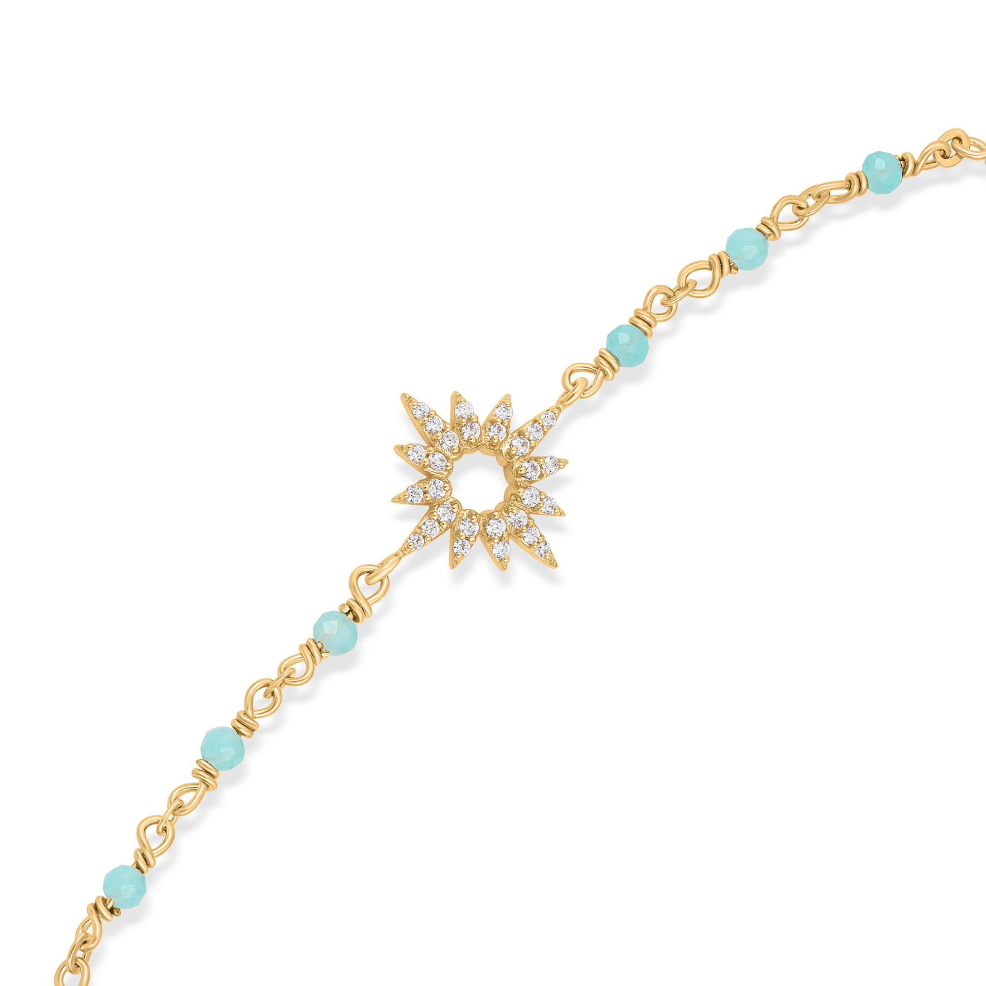 Bracelet "Aube Azur" en Argent Doré, Amazonite Naturelle et Oxydes de Zirconium 2