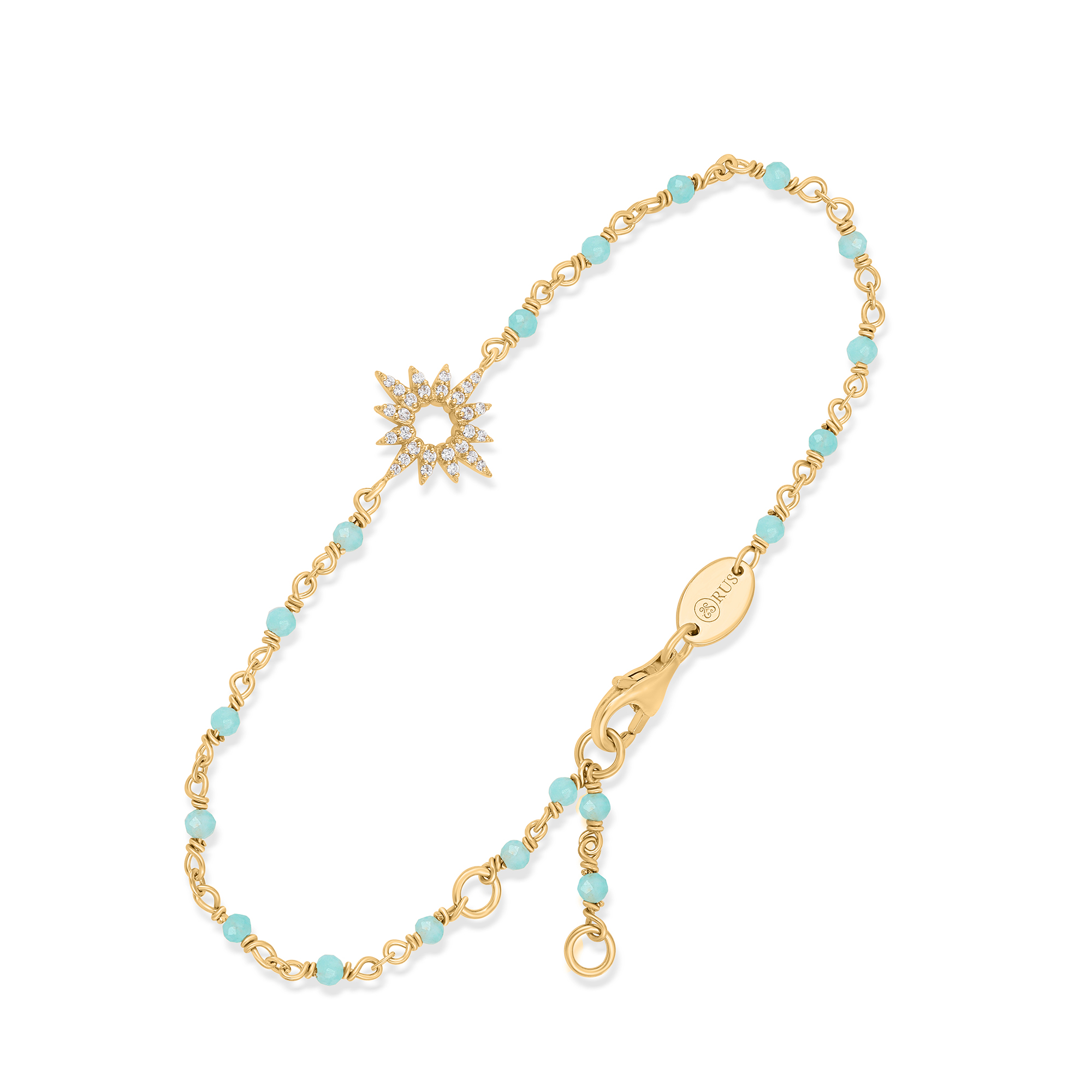 Bracelet "Aube Azur" en Argent Doré, Amazonite Naturelle et Oxydes de Zirconium 1