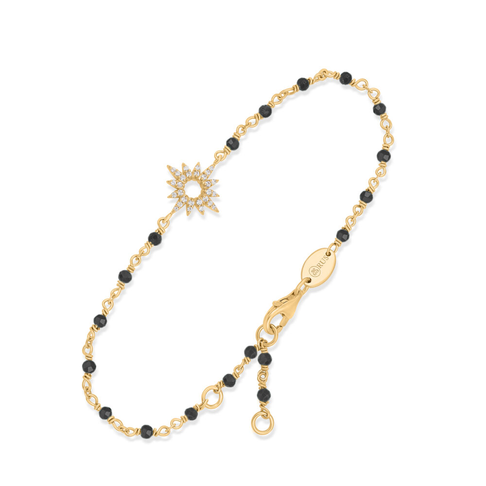 Bracelet Chaîne "Soleil Éclatant" en Argent Doré et pierres Spinelles noires et Oxydes de Zirconium