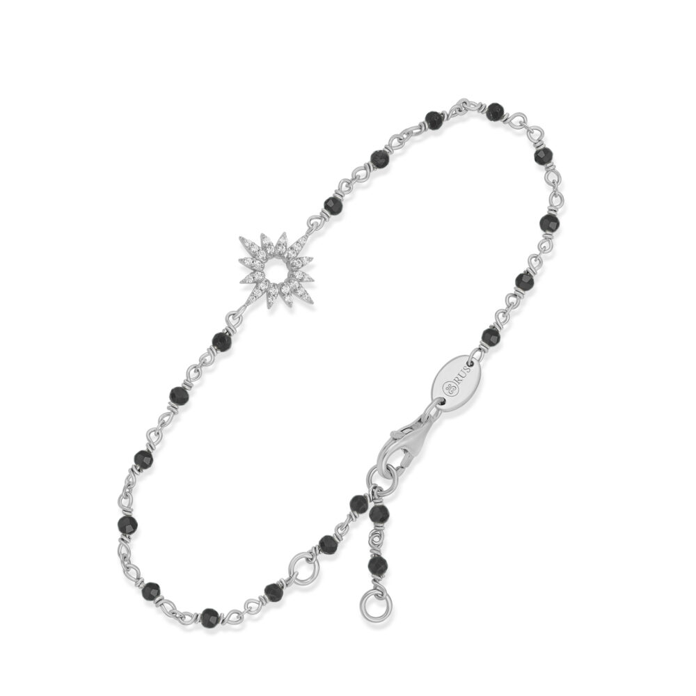 Bracelet Chaîne "Soleil Éclatant" en Argent Rhodié et pierres Spinelles noires et Oxydes de Zirconium
