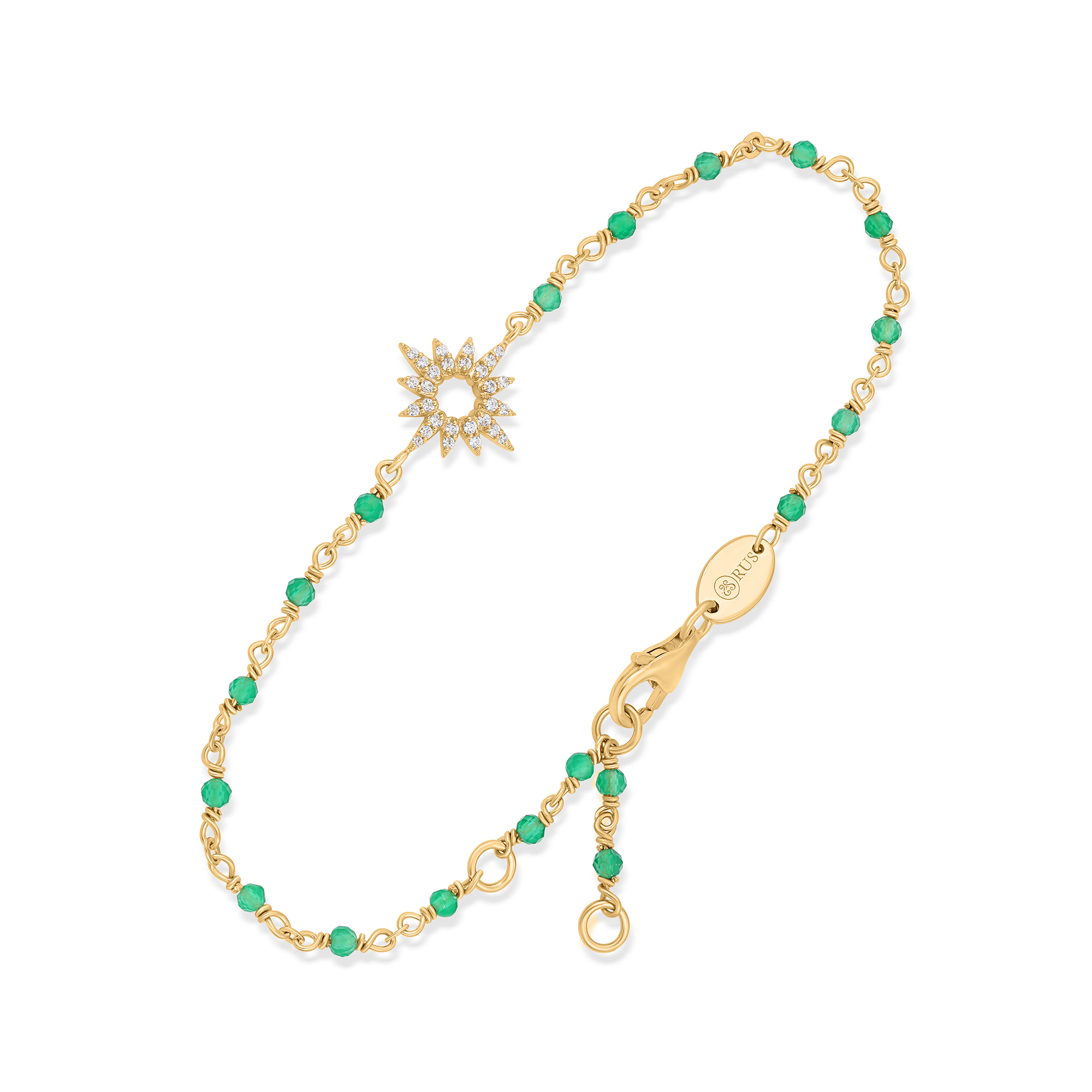 Bracelet "Éclat Solaire" en Argent Doré, Onyx Vert et Oxydes de Zirconium 1