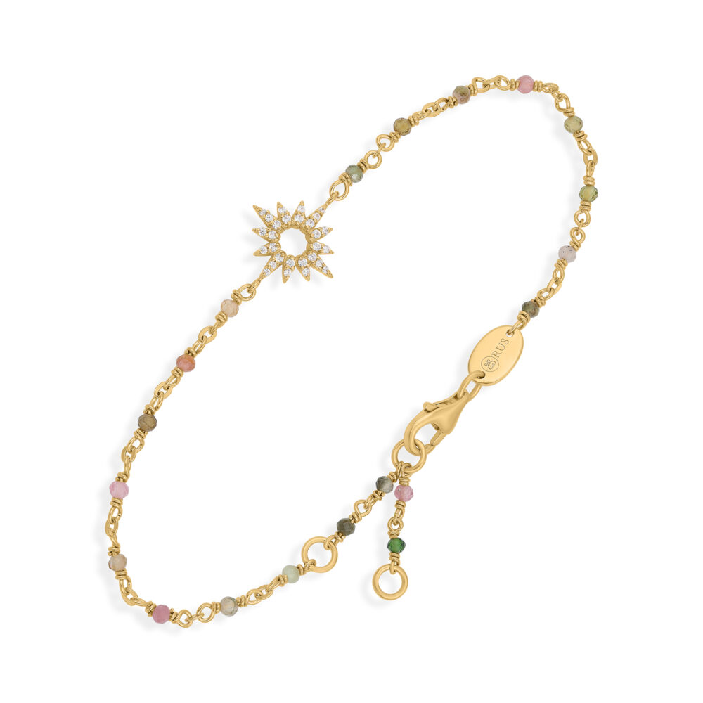 Bracelet Chaîne "Soleil Éclatant" en Argent Doré, Tourmaline Multicolore et Oxydes de Zirconium