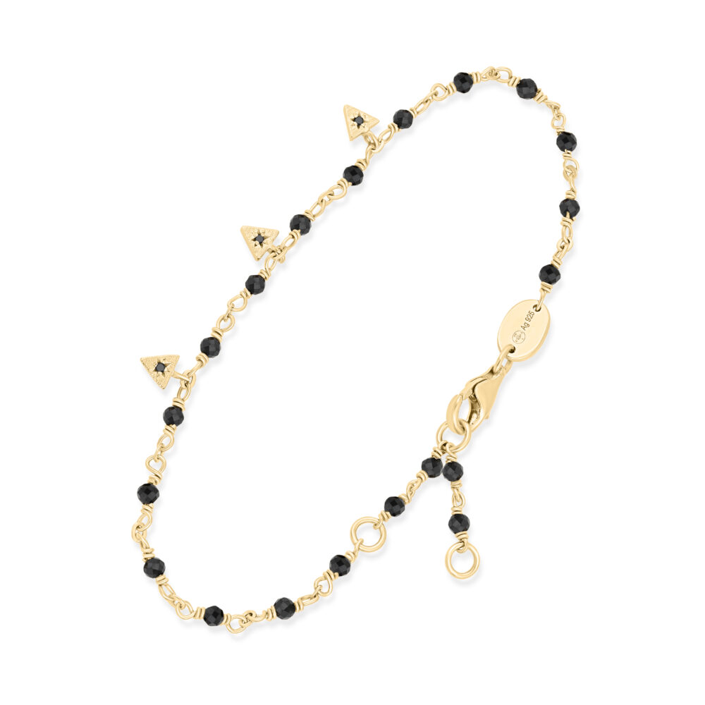 Bracelet argent doré perles naturelles spinelle noire et pampilles