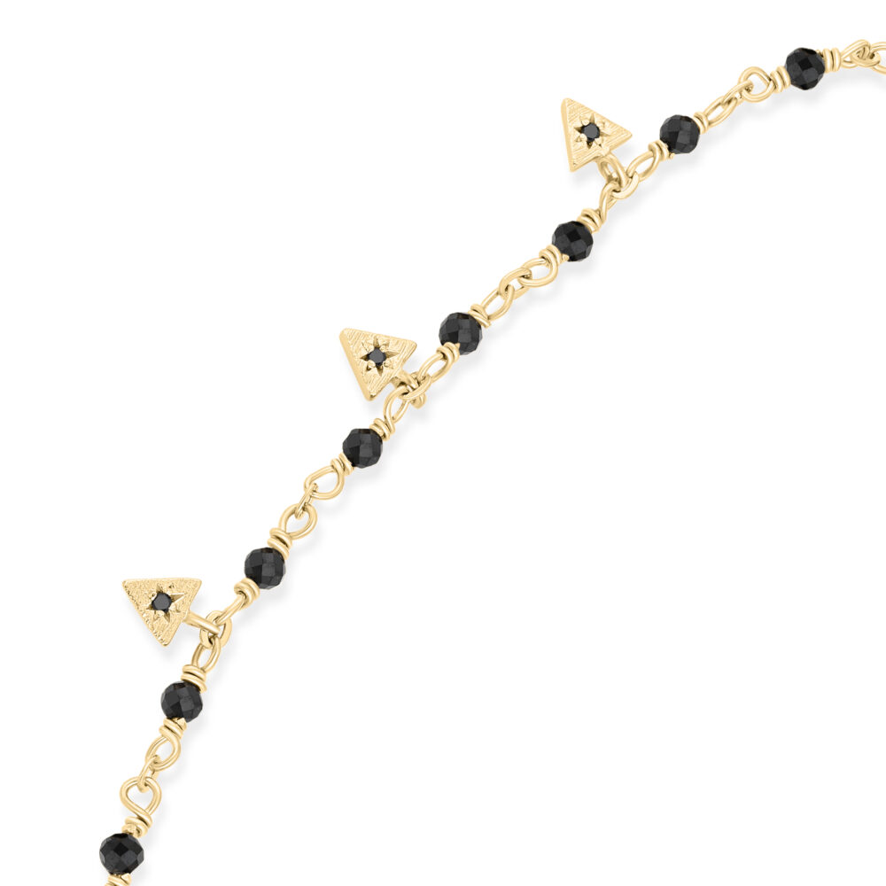 Alternative view of Bracelet argent doré perles naturelles spinelle noire et pampilles