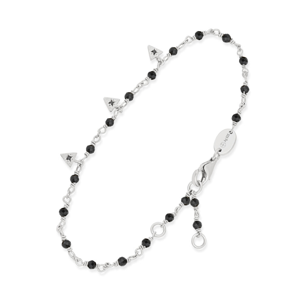 Bracelet argent rhodié perles naturelles spinelle noire et pampilles
