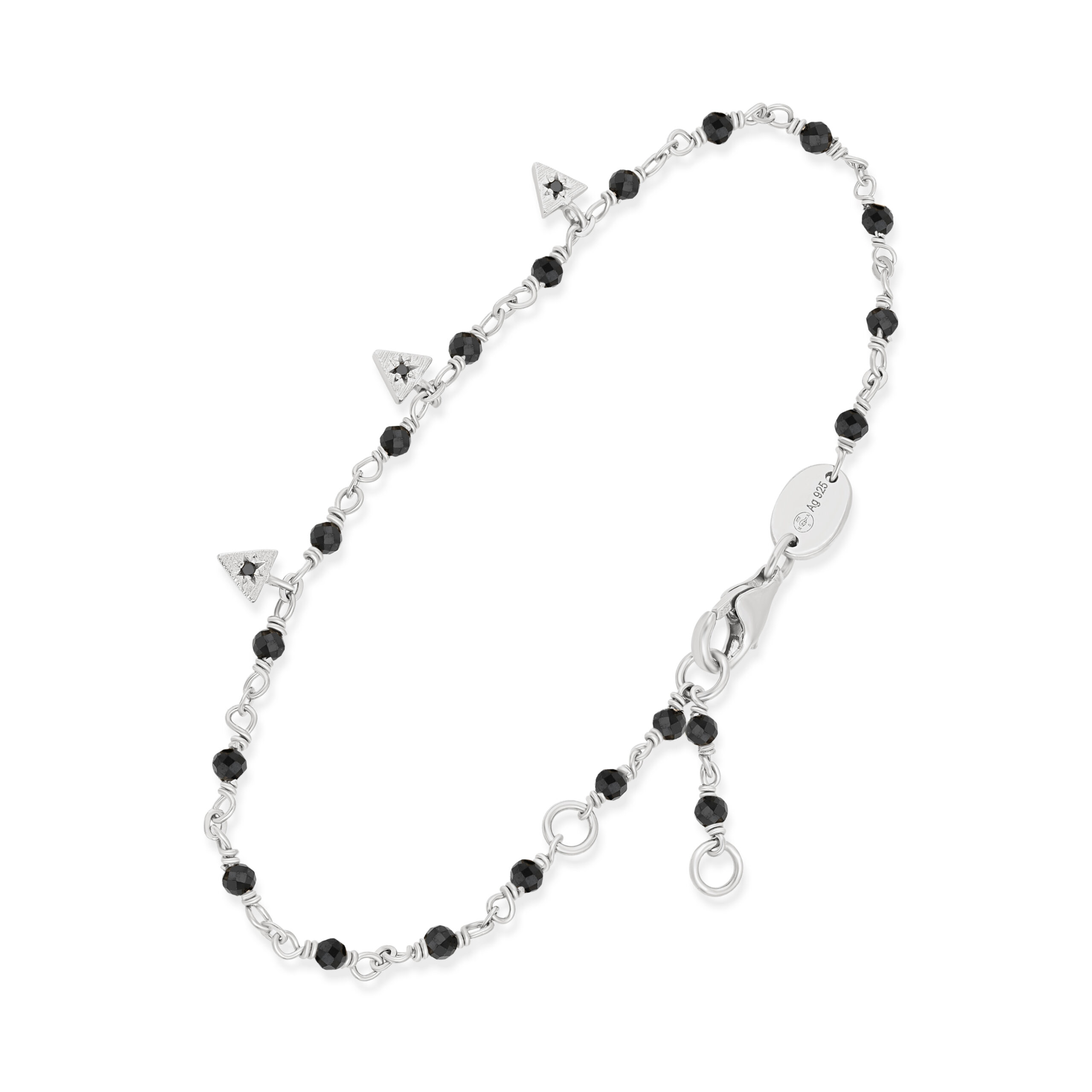 BRD215NOIRRH Bracelet argent rhodié perles naturelles spinelle noire et pampilles