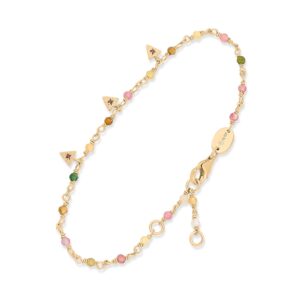BRD215TOURMALINE Bracelet argent doré perles naturelles tourmaline et pampilles