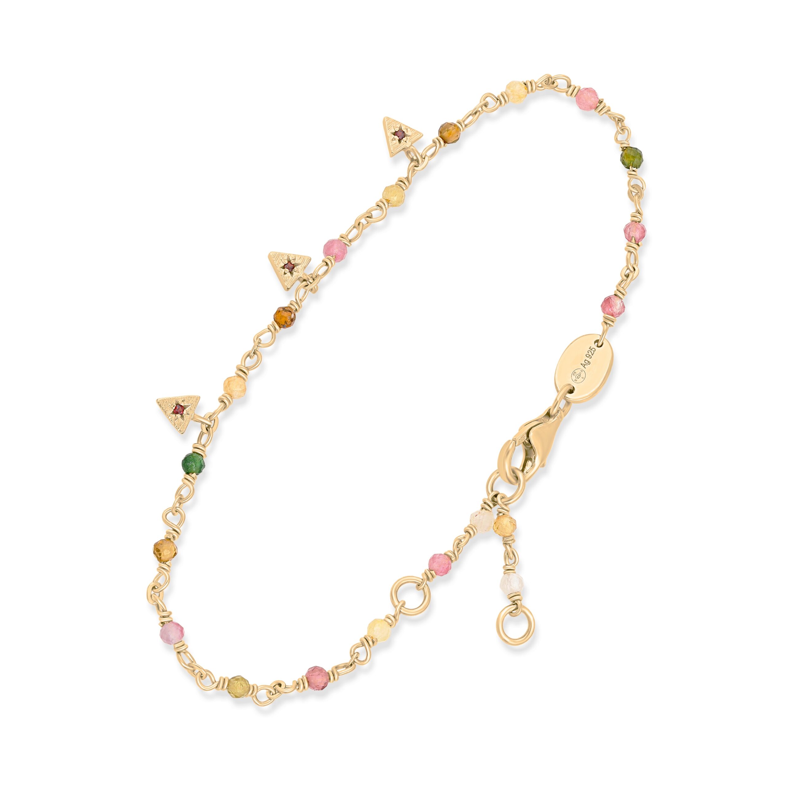 BRD215TOURMALINE Bracelet argent doré perles naturelles tourmaline et pampilles