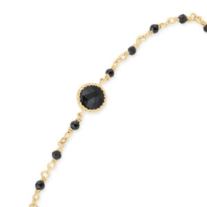 BRD216NOIRGOLD-2 Bracelet argent doré perles naturelles spinelle noire et médaillon 4