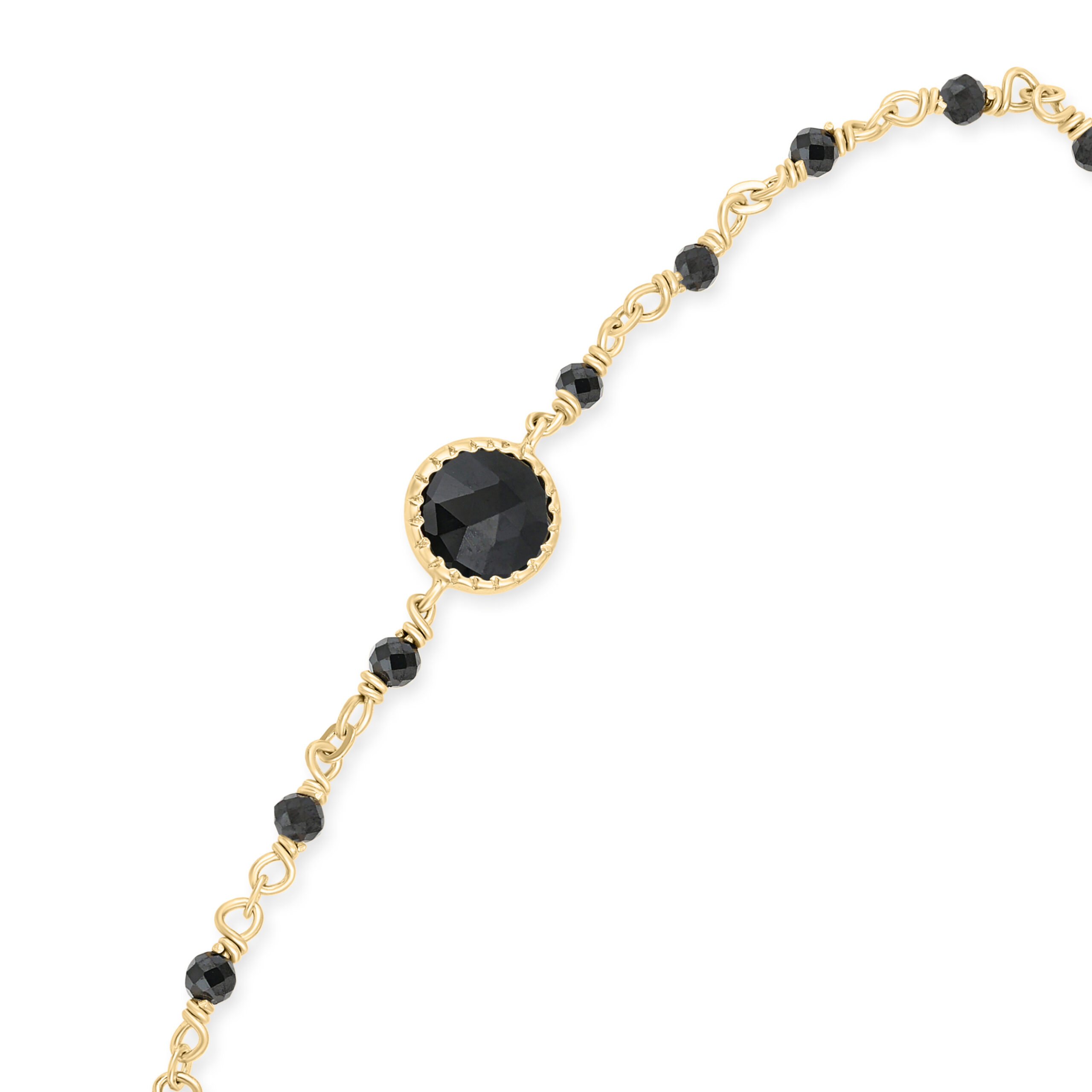 BRD216NOIRGOLD-2 Bracelet argent doré perles naturelles spinelle noire et médaillon 2