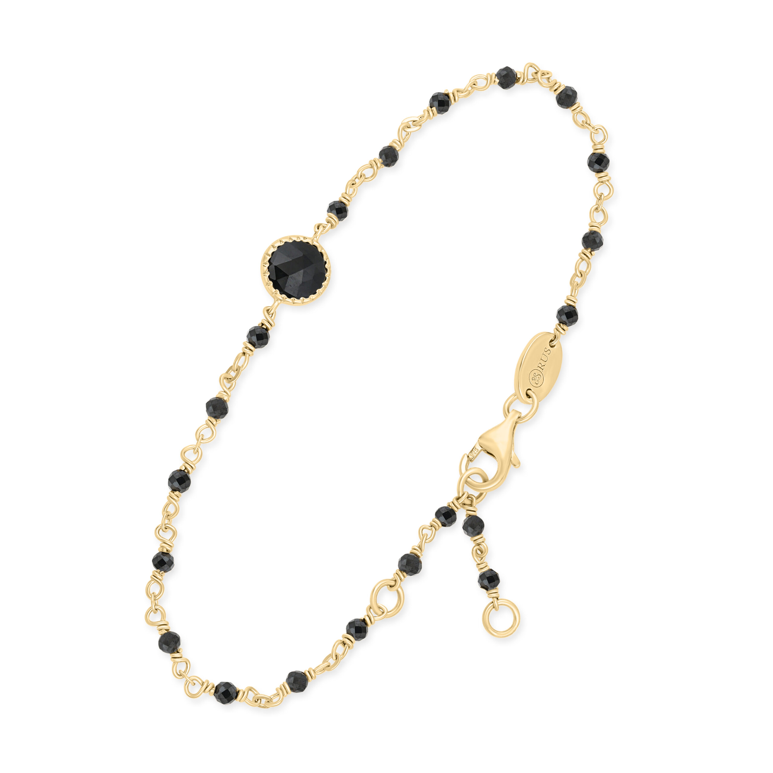 BRD216NOIRGOLD Bracelet argent doré perles naturelles spinelle noire et médaillon