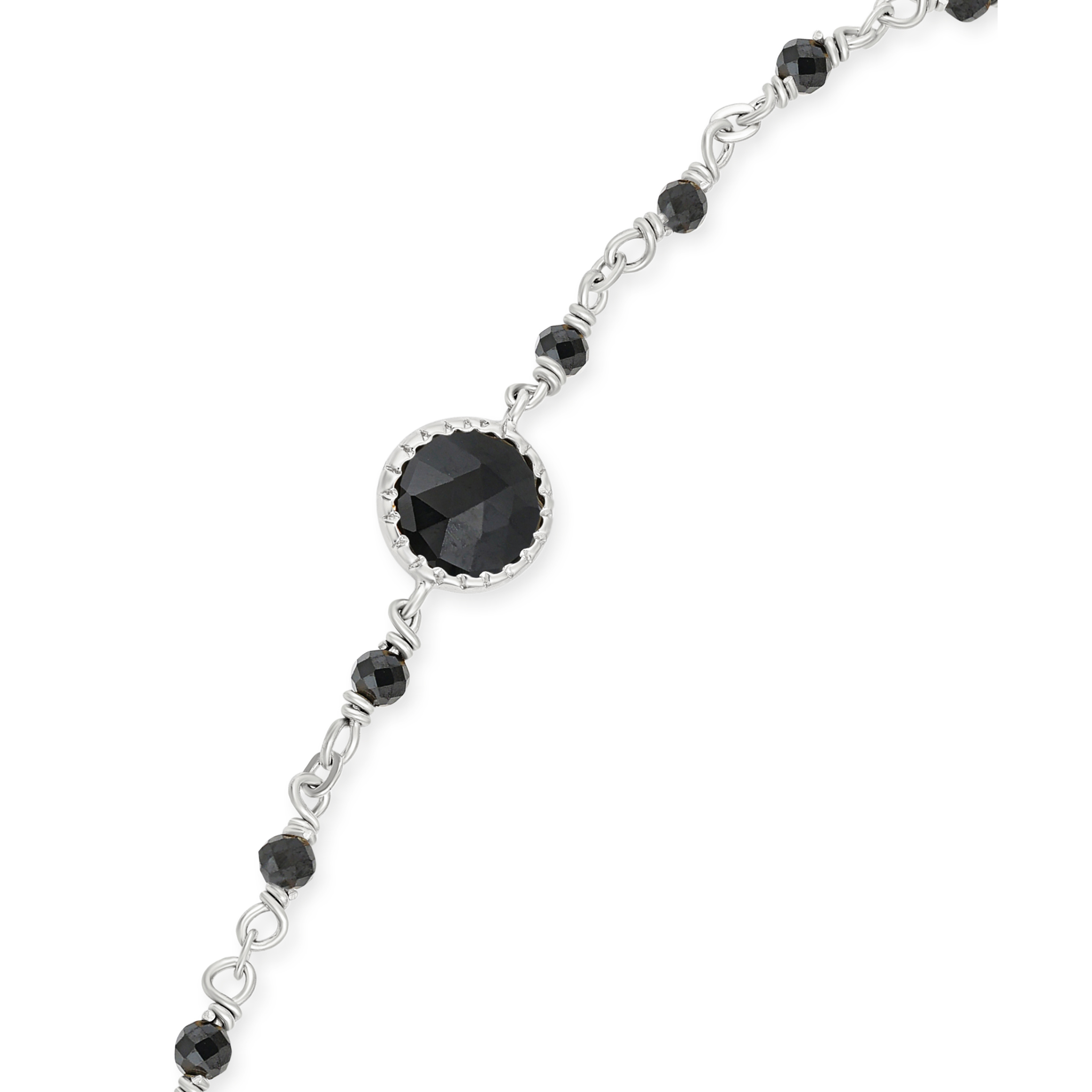 Bracelet argent rhodié perles naturelles spinelle noire et médaillon 1