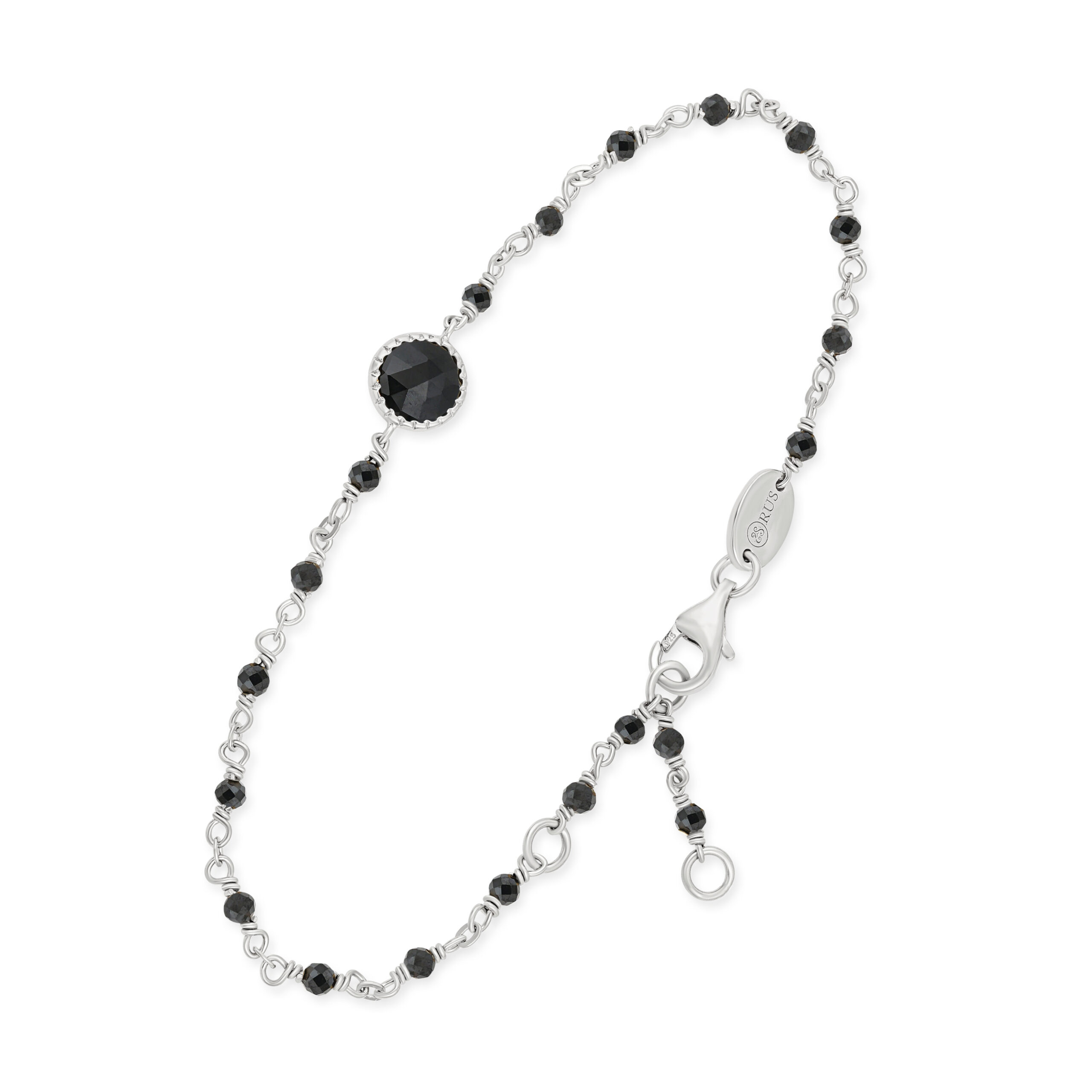 Bracelet argent rhodié perles naturelles spinelle noire et médaillon