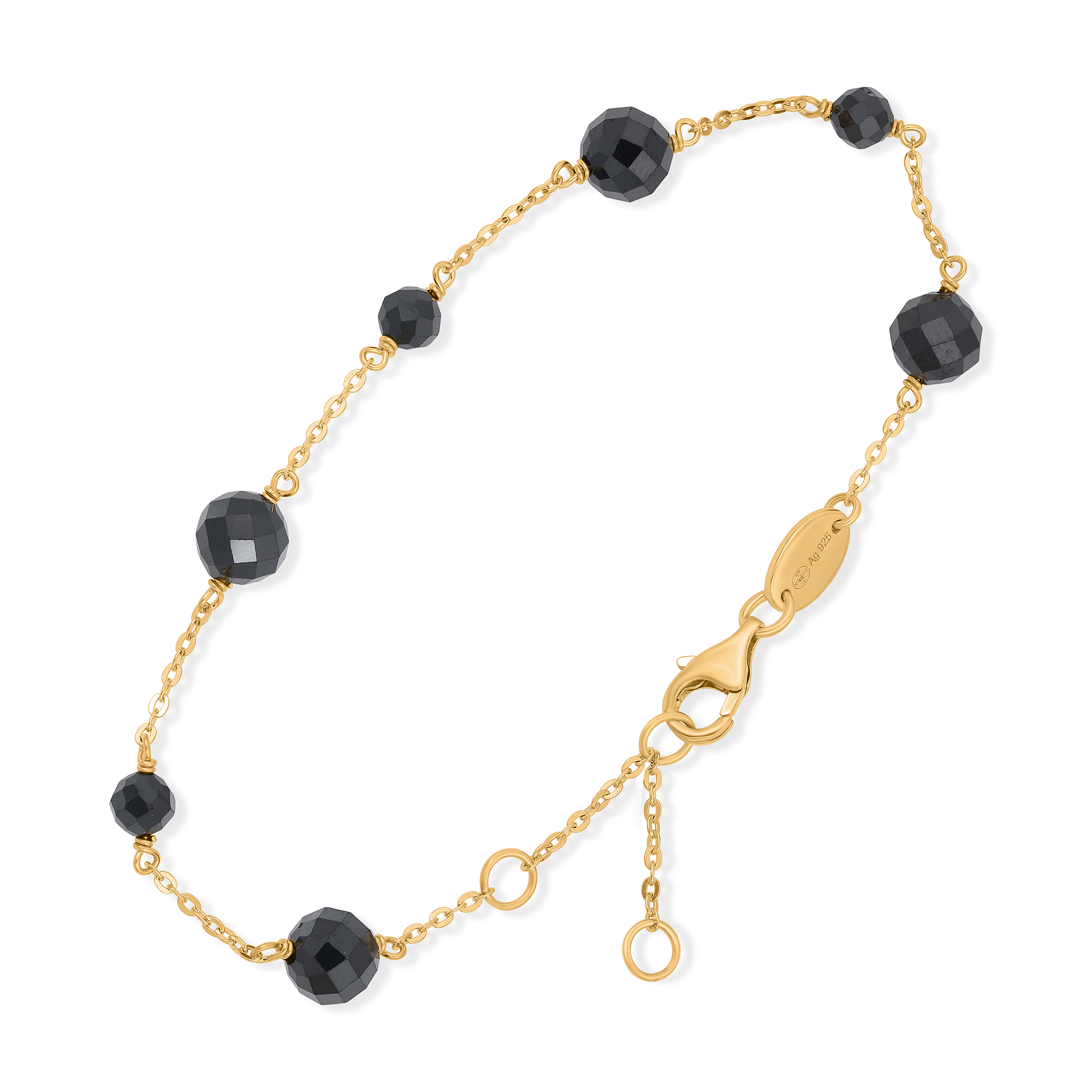 BRD301NOIRGOLD Bracelet argent doré perles facettées naturelles spinelle noire