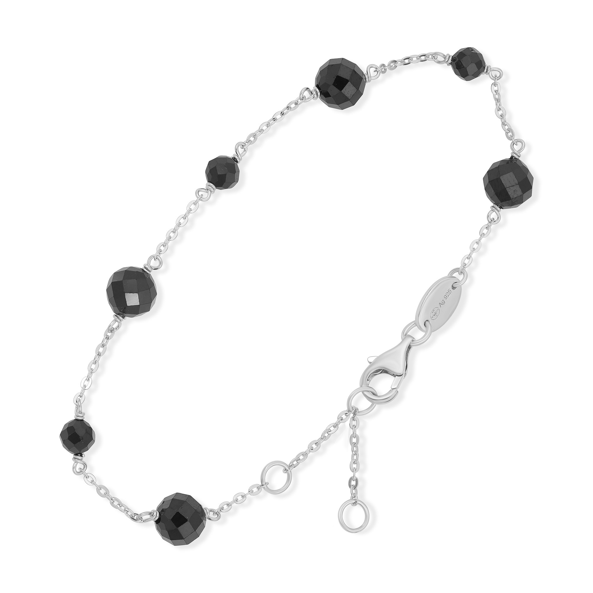 BRD301NOIRRH Bracelet argent rhodié perles facettées naturelles spinelle noire