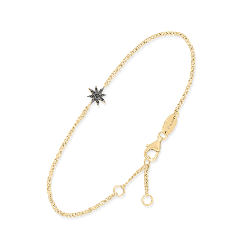 Bracelet Argent Doré Étoile Diamant Noir