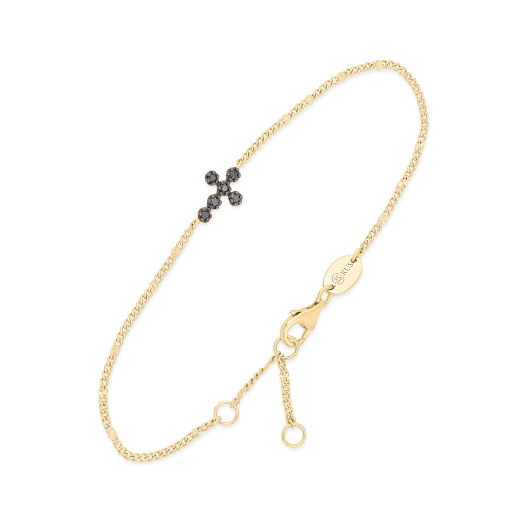 Bracelet Argent Doré Croix Diamant Noir
