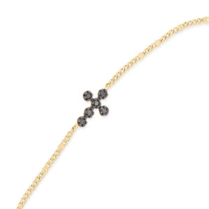 Bracelet Argent Doré Croix Diamant Noir 6