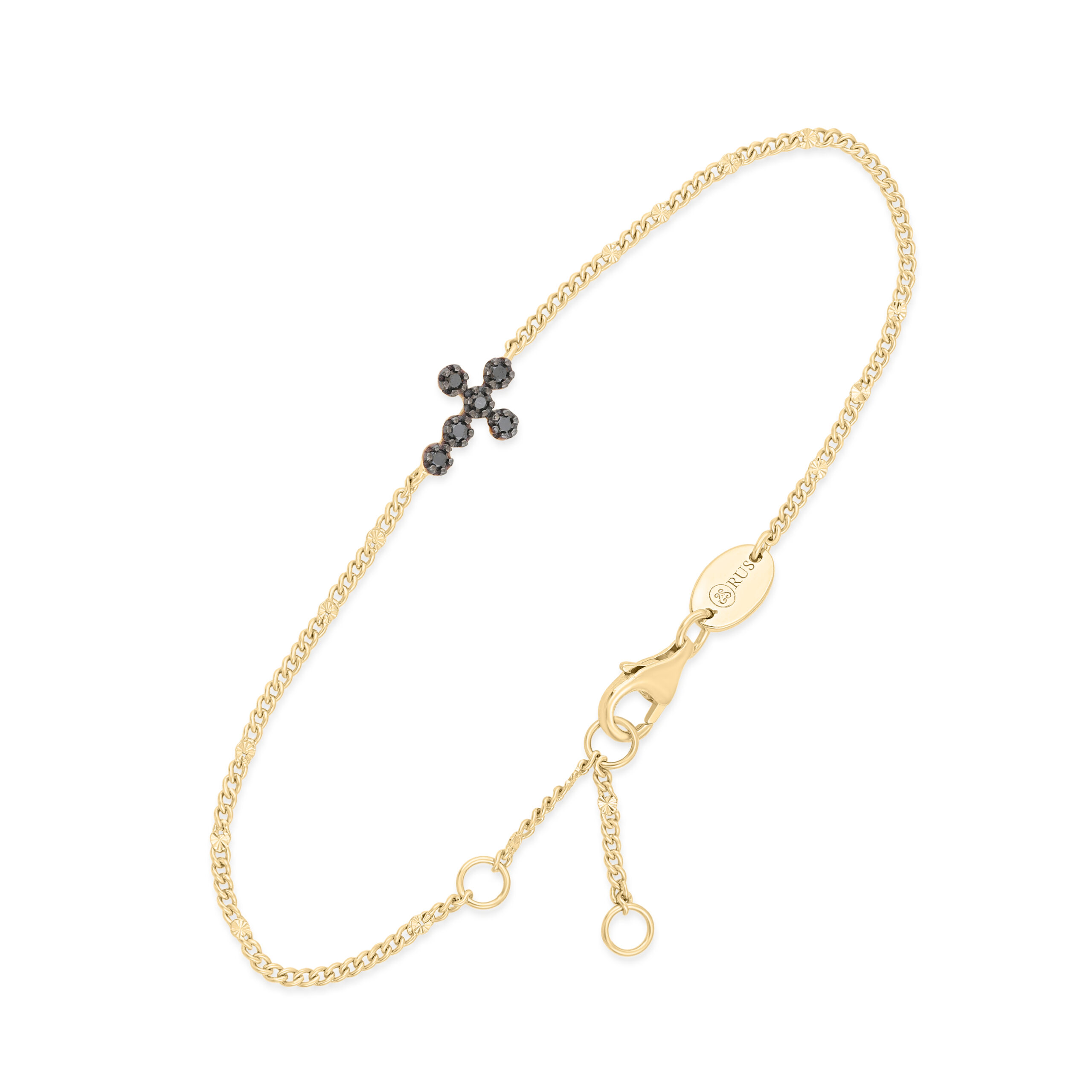 Bracelet Argent Doré Croix Diamant Noir