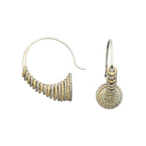 CA008BICO Boucles d'Oreilles Créoles Sculpturales Argent Bicolore Finition Diamantée Éclat Moderne 3