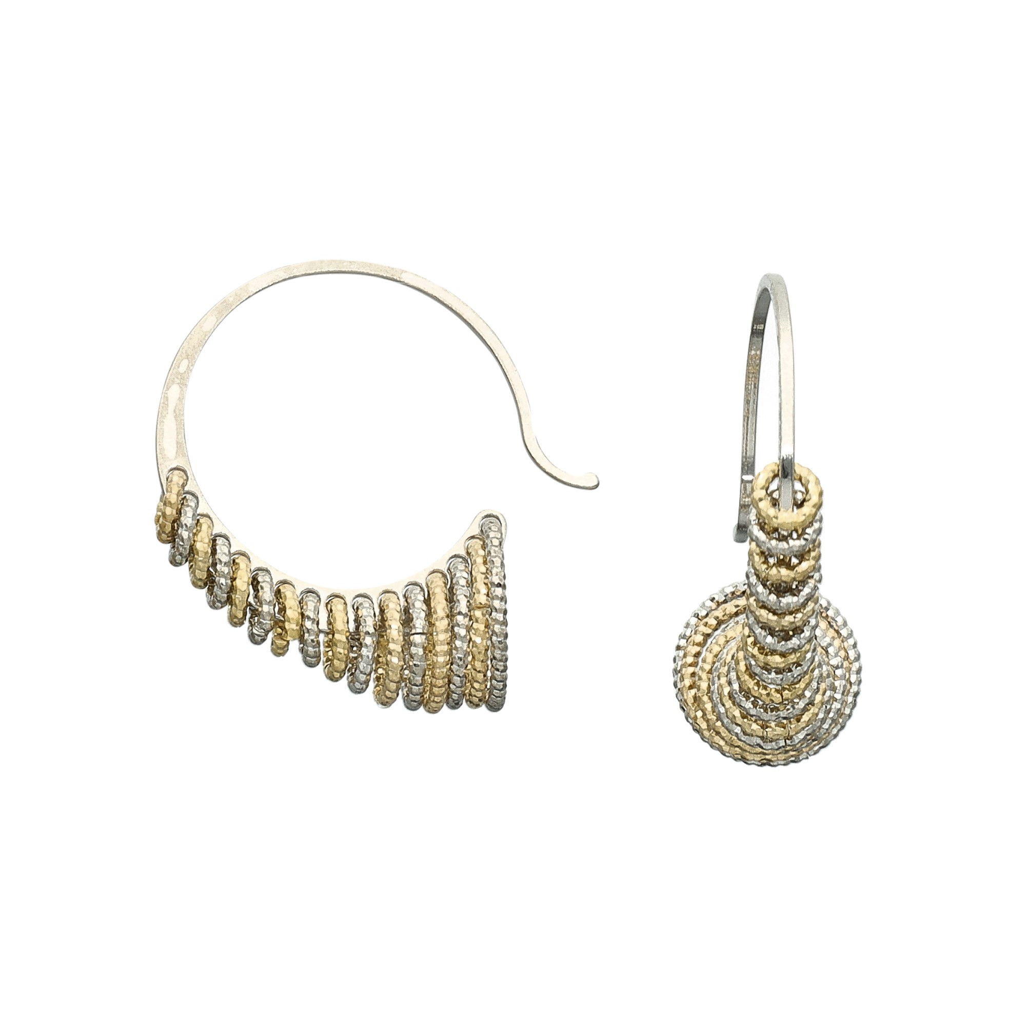 Boucles d'Oreilles Créoles Sculpturales Argent Bicolore Finition Diamantée Éclat Moderne 1