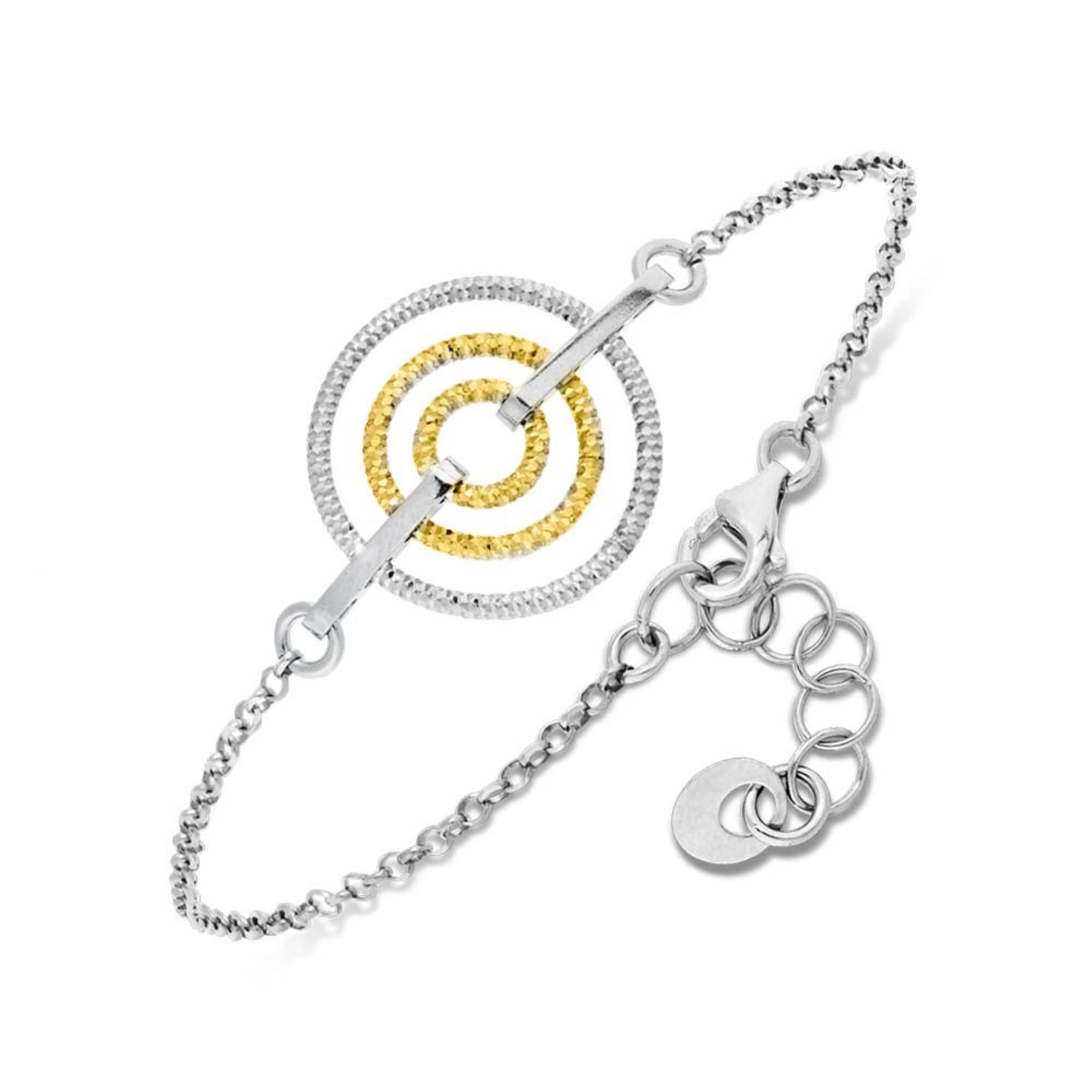 Bracelet Chaîne Argent 925 Bicolore Cercles Entrelacés Finition Diamantée 1