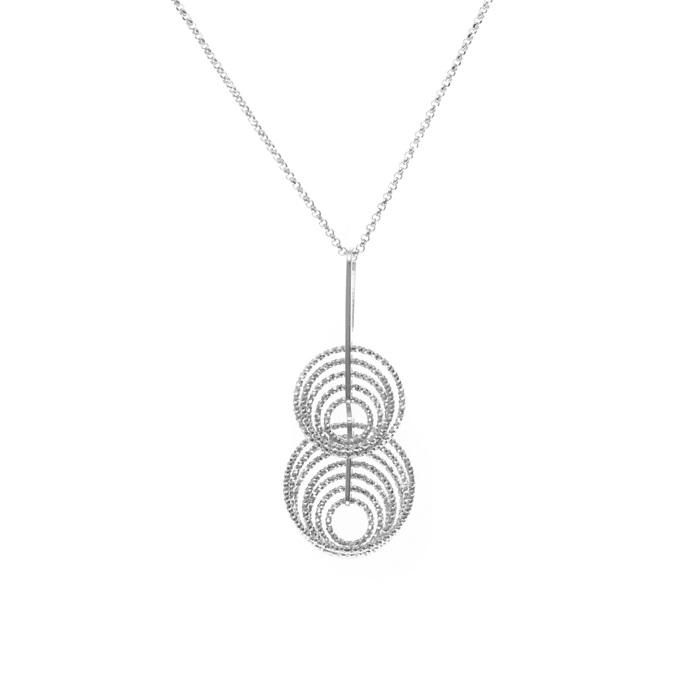 Collier Pendentif Cercles Entrelacés Rhodié en Argent 925 Finition Diamantée