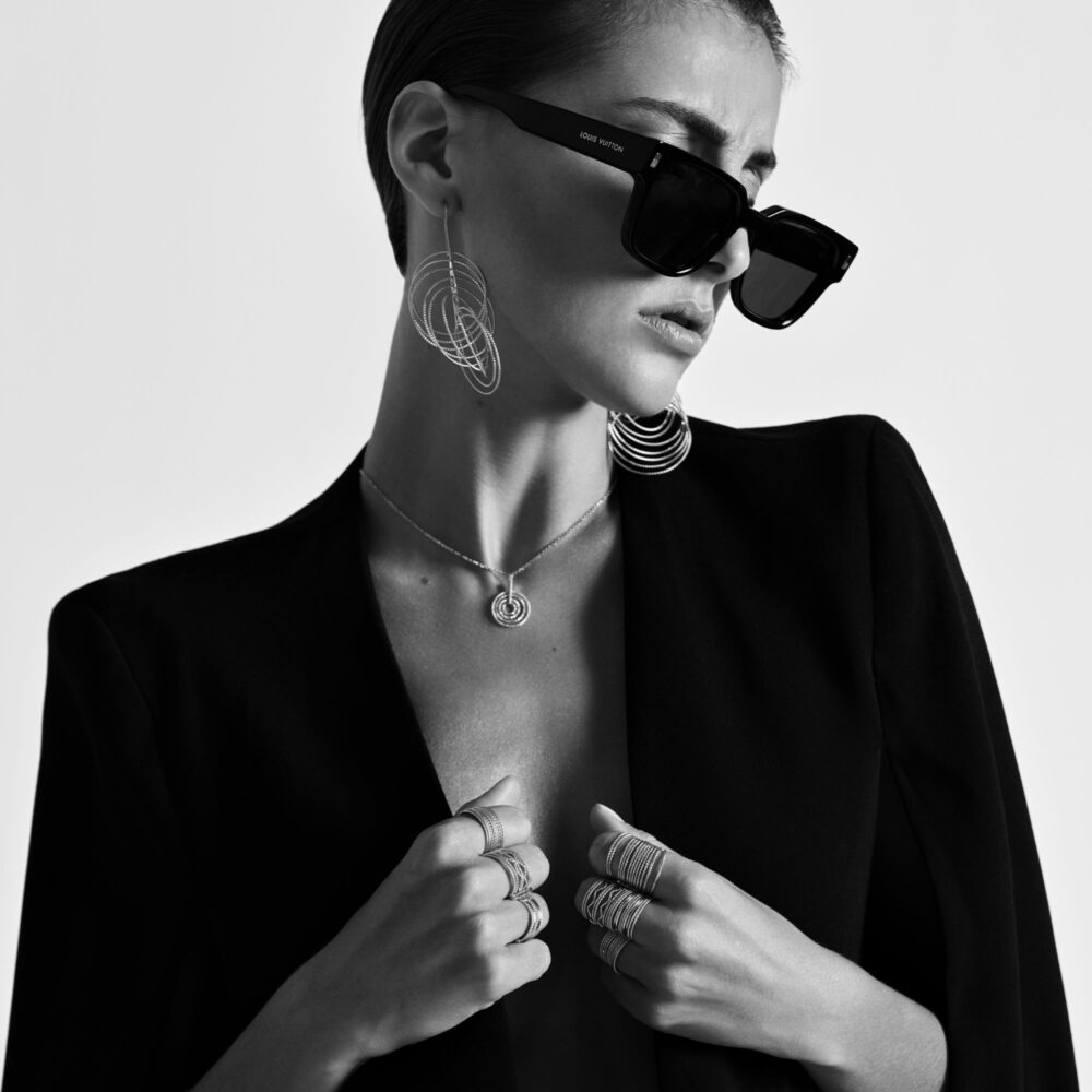 Alternative view of Collier argent rhodié doré diamanté béatrice bicolore