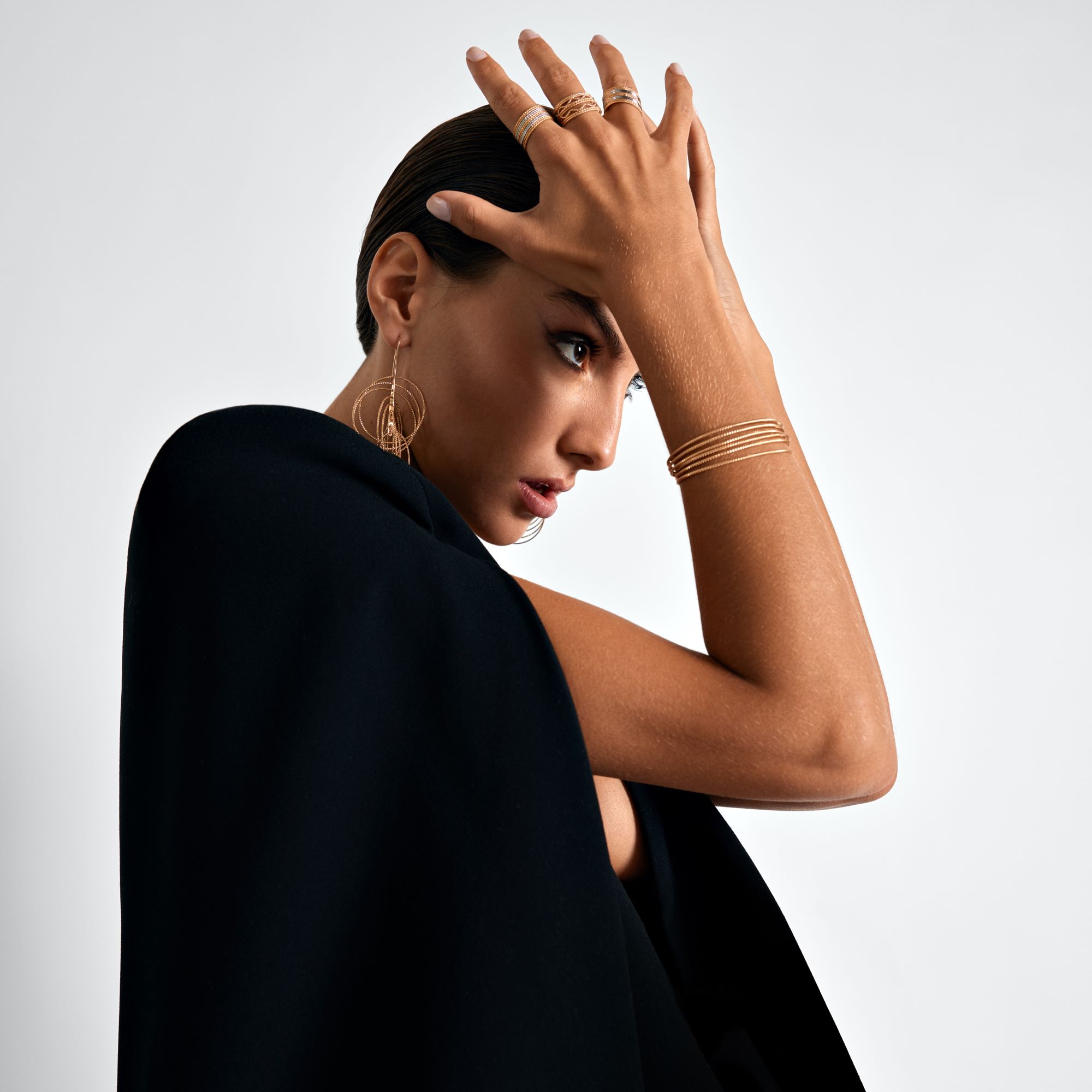 Bague argent dorée anneaux ondulés 2