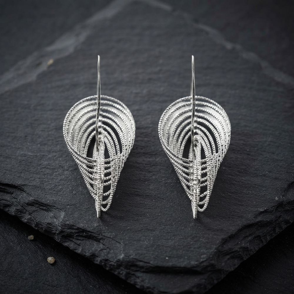 Alternative view of Boucles d'oreilles argent rhodié spirales vertigo