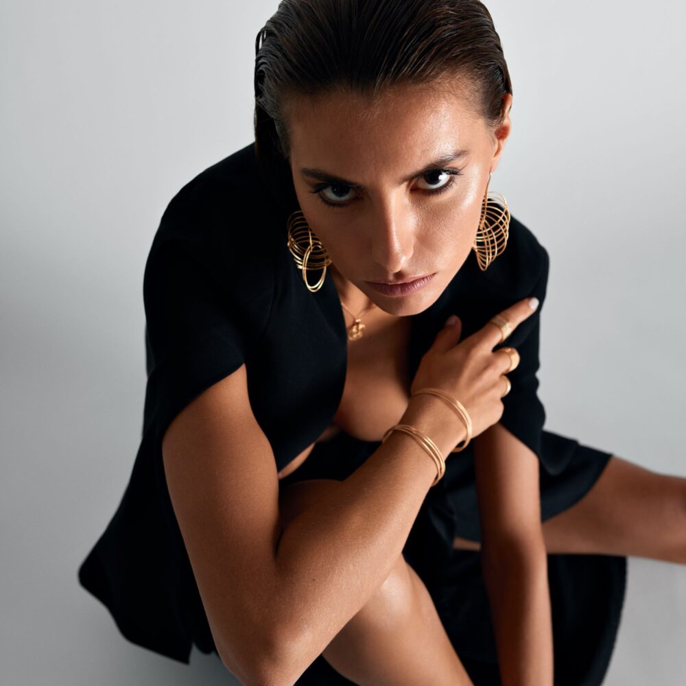 Alternative view of Boucles d'oreilles argent doré rondes spirales