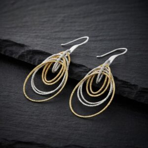 Boucles d'oreilles argent rhodié doré diamanté saturne 4