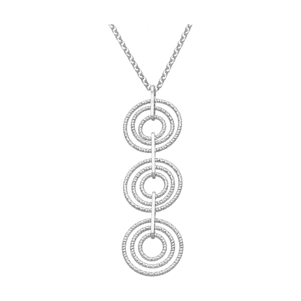 Collier Pendentif Anneaux superposés Rhodié