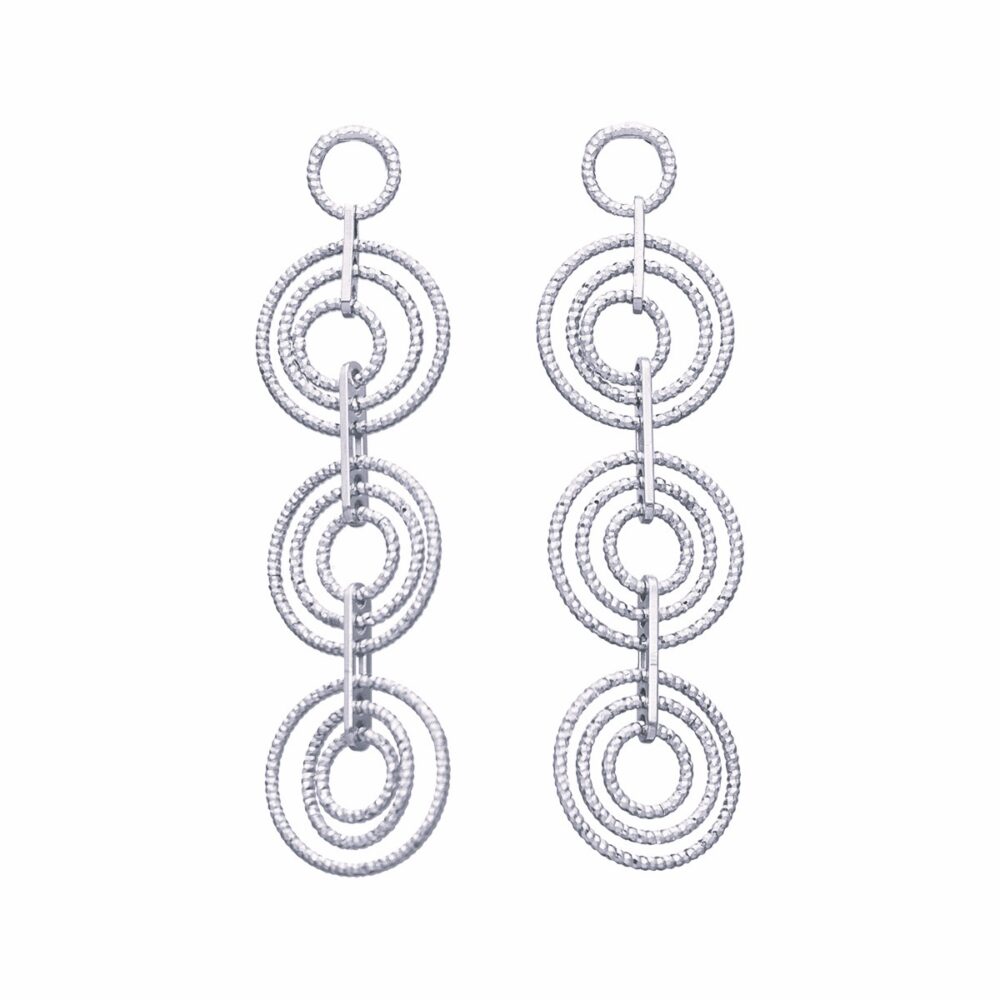 Boucles d'Oreilles Pendantes Anneaux Superposées Rhodié diamanté
