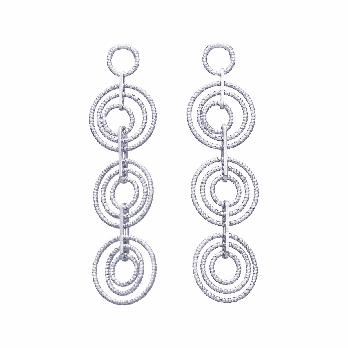 CA452 Boucles d'Oreilles Pendantes Anneaux Superposées Rhodié diamanté 1