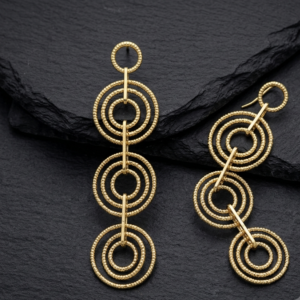 CA452 GOLD Boucles d'Oreilles Pendantes Anneaux Superposées Doré diamanté 4
