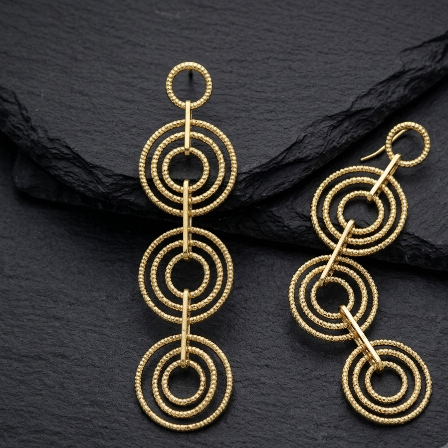 Alternative view of Boucles d'Oreilles Pendantes Anneaux Superposées Doré diamanté