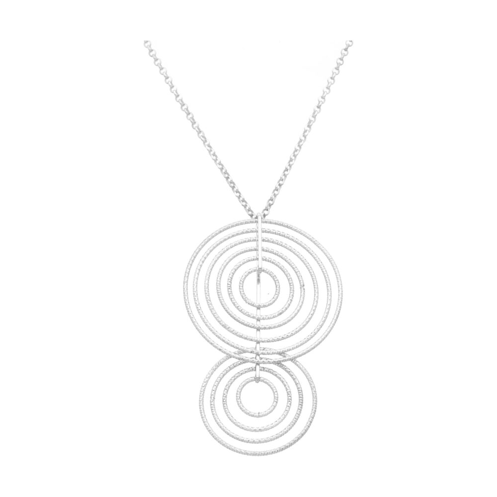 Collier argent rhodié diamanté cercles énigmatiques