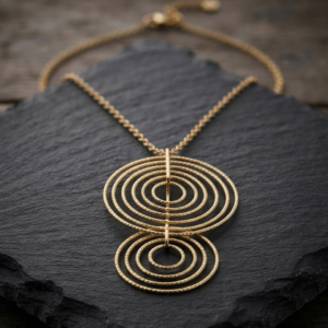 CA453 Collier argent doré diamanté cercles énigmatiques 2