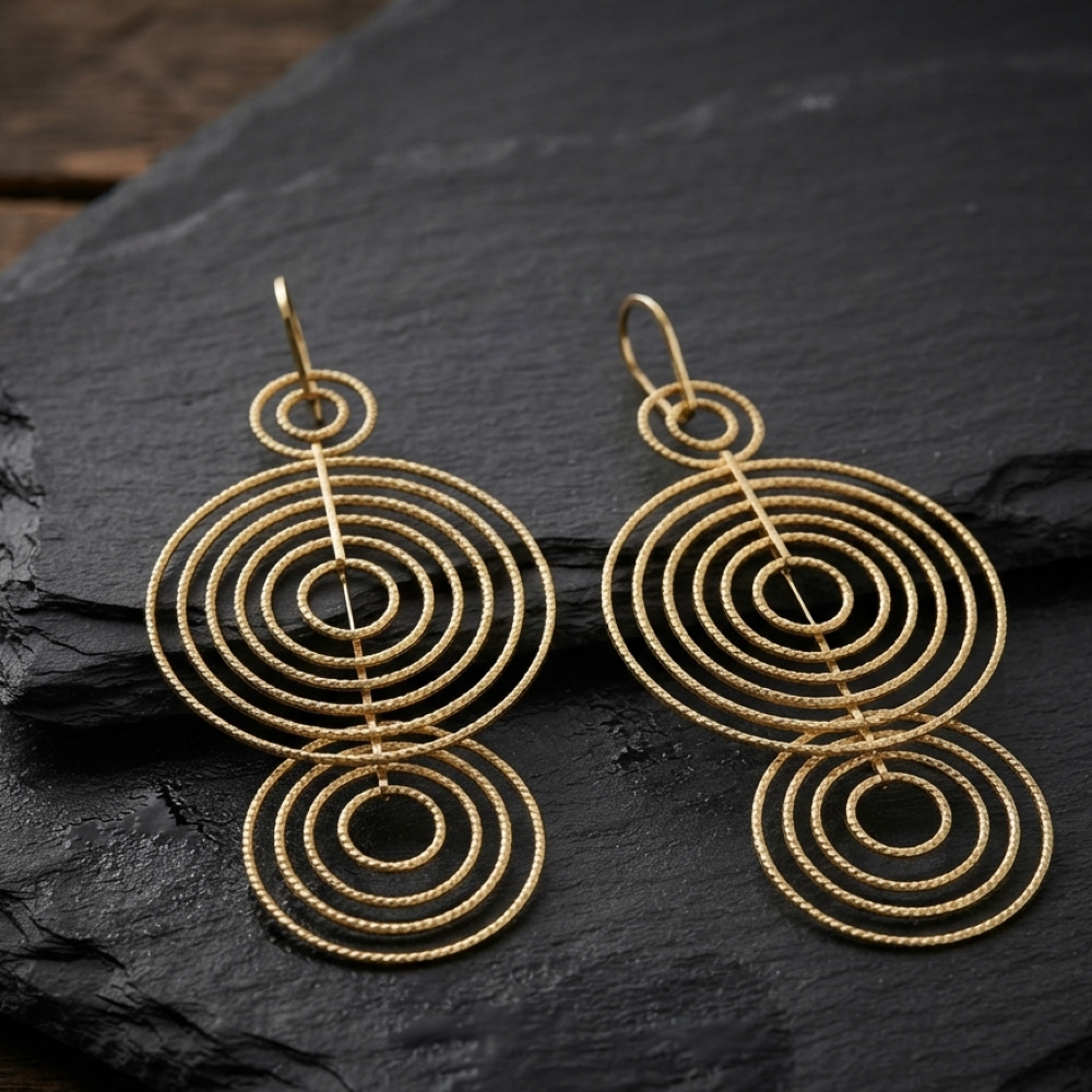 Alternative view of Boucles d'oreilles argent dorées diamantées cercles énigmatiques