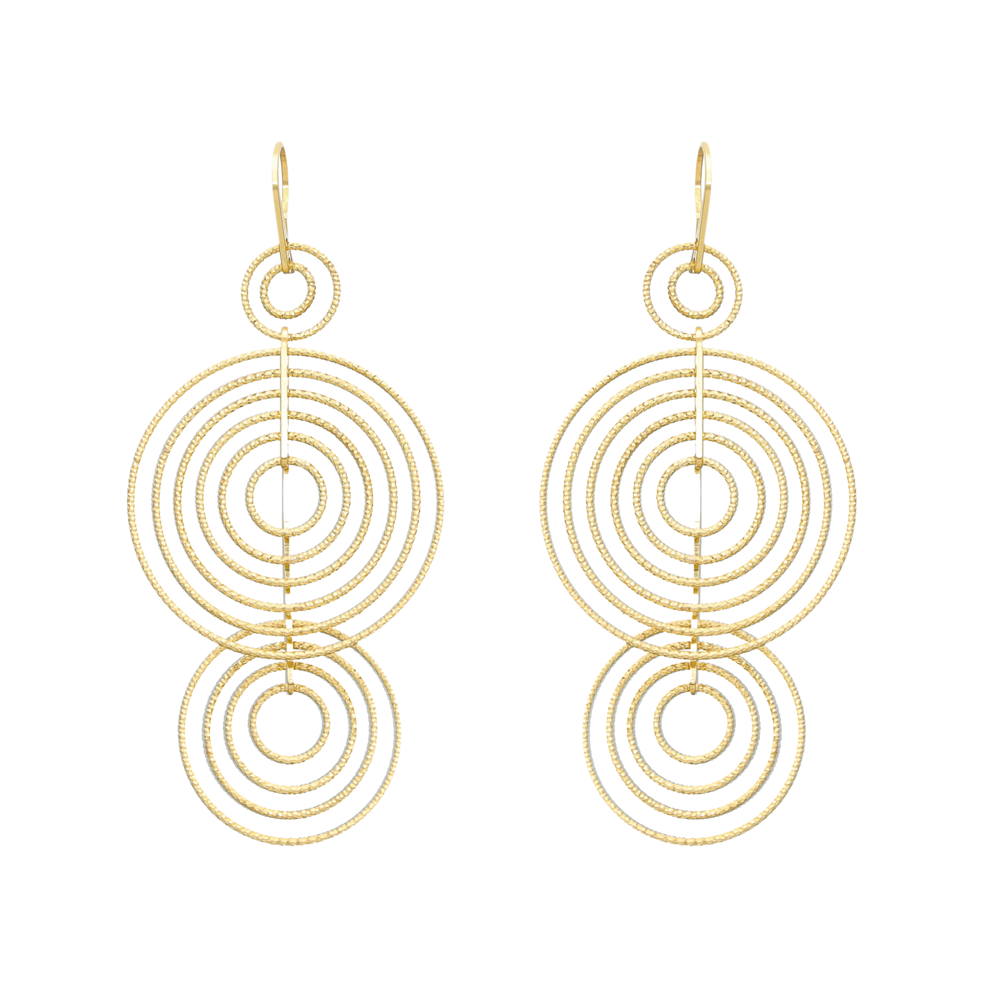 Boucles d'oreilles argent dorées diamantées cercles énigmatiques