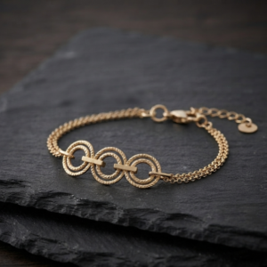 Bracelet argent doré doubles chaines cercles diamantés 4