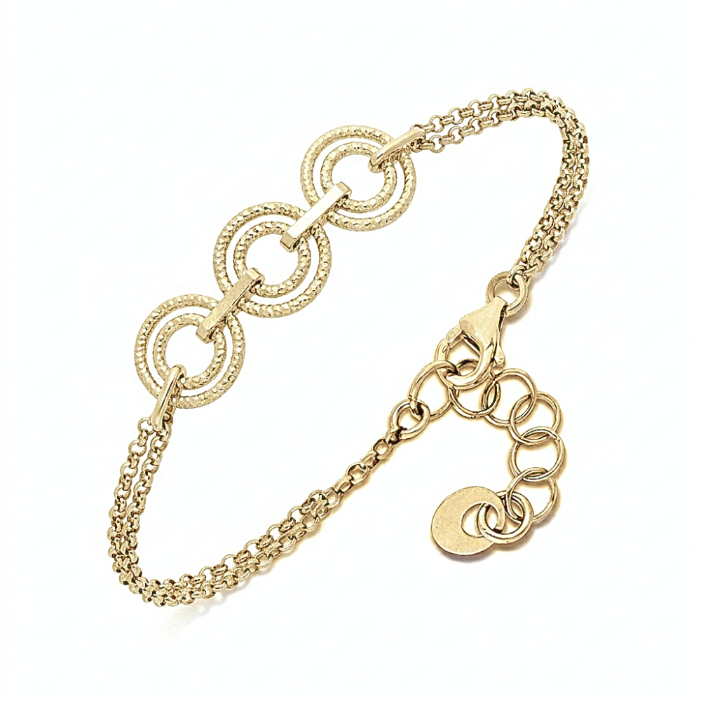 Bracelet argent doré doubles chaines cercles diamantés