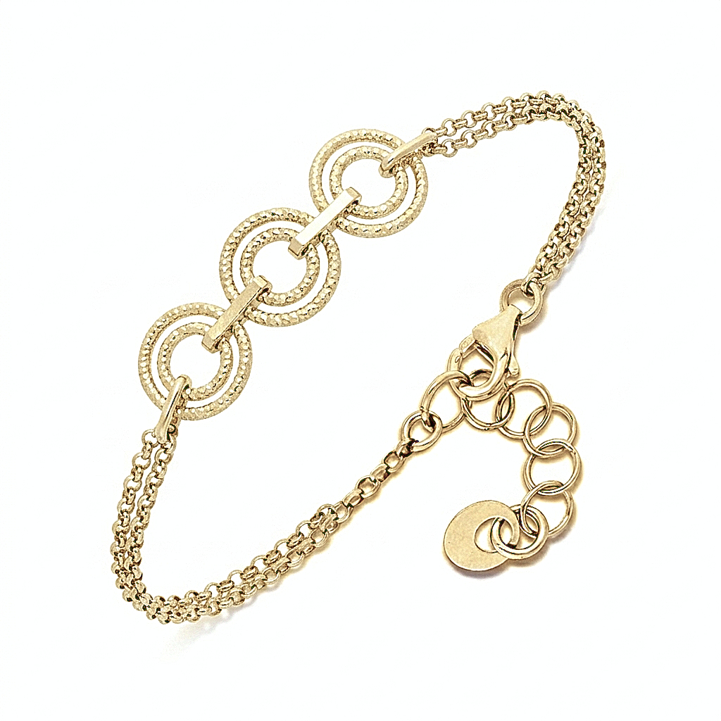 Bracelet argent doré doubles chaines cercles diamantés 1