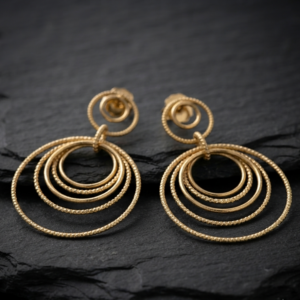 Boucles d'oreilles argent dorées diamantées multi cercles 3